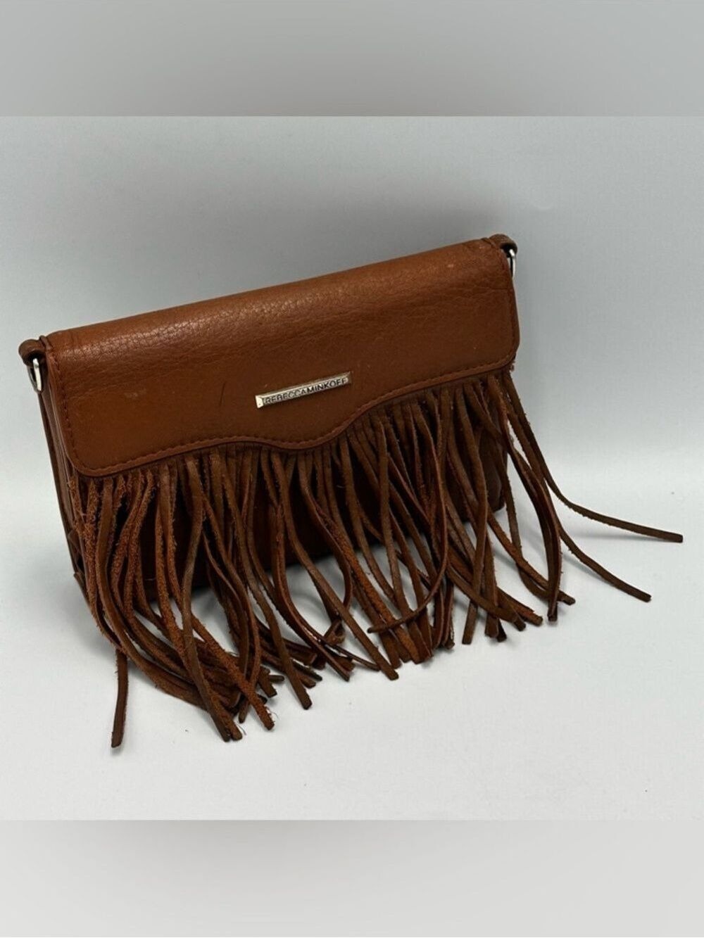 Rebecca Minkoff Mini Brown Fringe Vegan Leather Wallet Missing Crossbody Strap